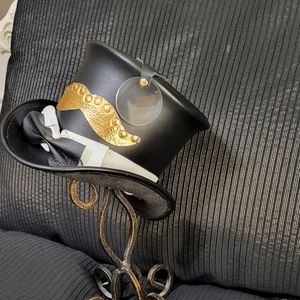 Blonde Swan Tuxedo Steampunk Tiny Topper Leather Hat